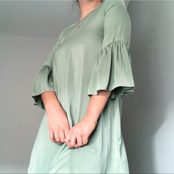 SOLD Zara Sage green satin flow dress - Picture 2 of 3